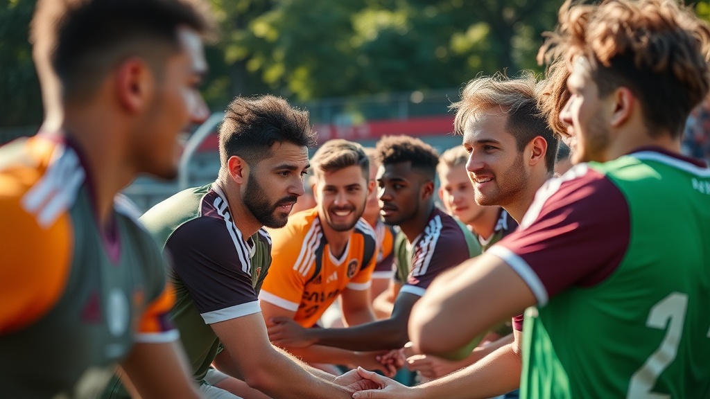 친선 경기 중 벤치에서 여러 선수들이 동시에 교체 준비를 하고 있는 모습