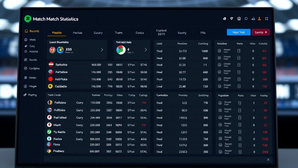 디지털 화면에 경기 통계와 기록 데이터가 표시되어 있는 시스템 모습