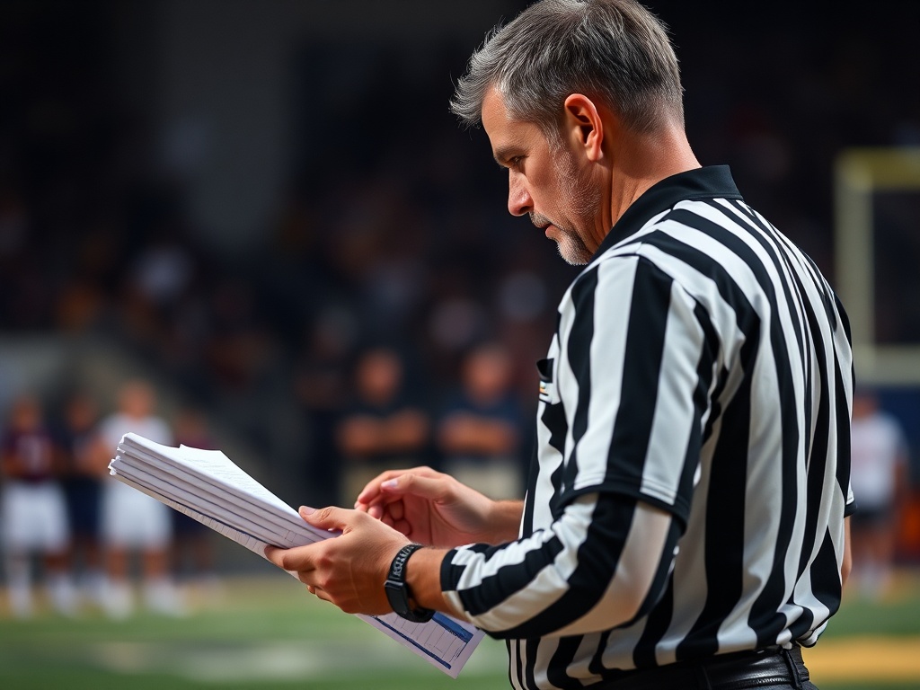 경기 전 기술위원이 등록 선수 명단 문서를 검토하고 있는 장면